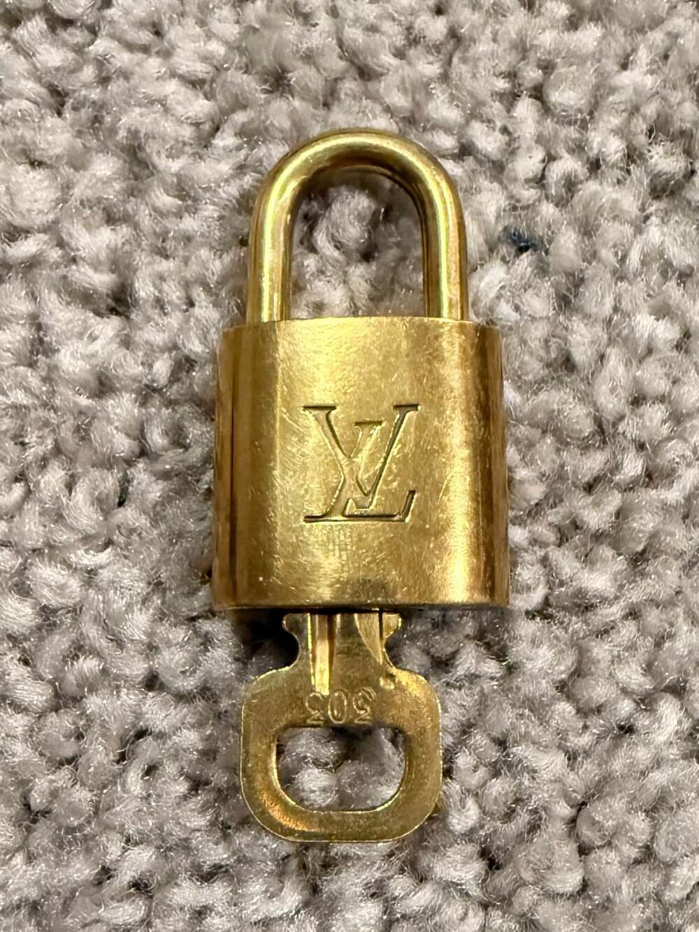Authentic Louis Vuitton Padlock Lock and Key 303 Gold Brass